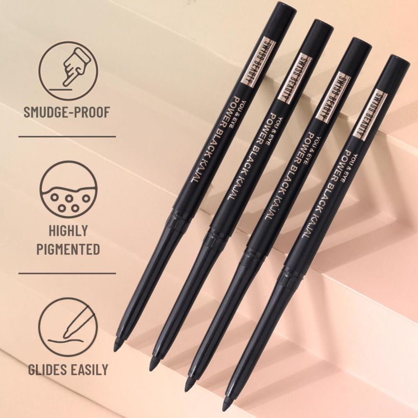Swiss Beauty You & Eye Power Black Kajal | Waterproof & Smudge-Proof | 24 Hour Stay | Matte Finish Black Kajal | 0.30gm