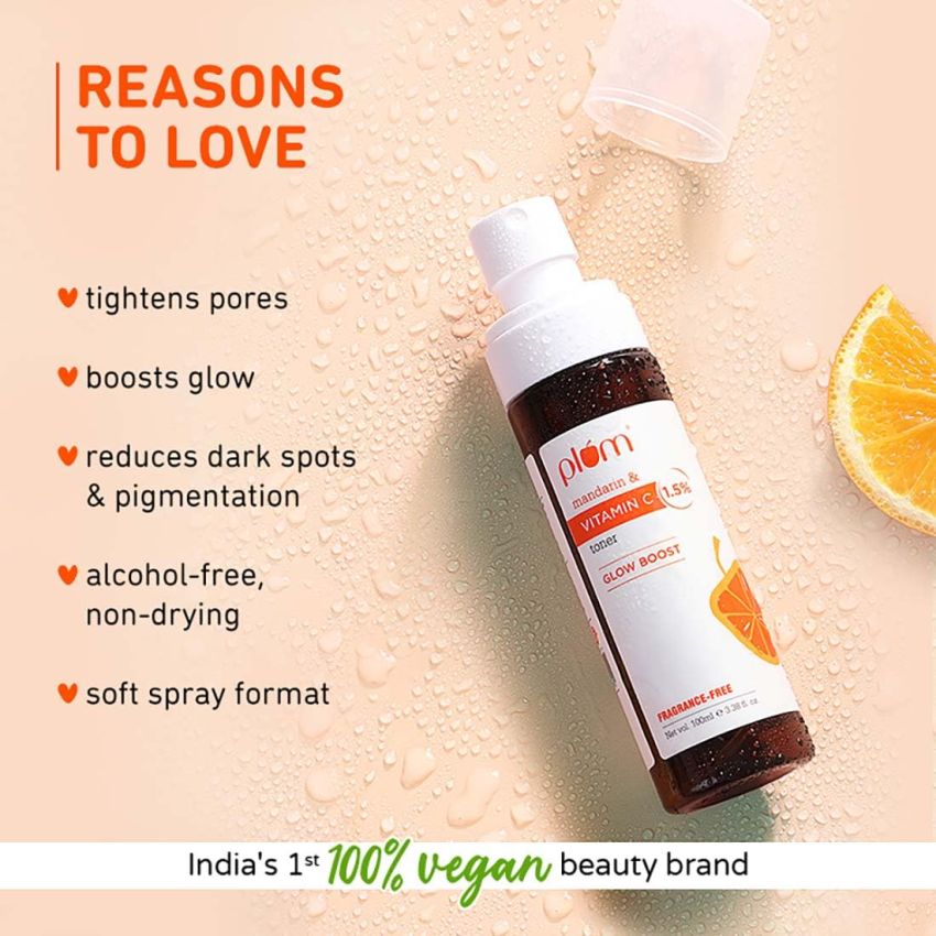 Plum Vitamin C Toner with Mandarin & Kakadu | Alcohol-free Toner | For Glowing Skin | Fragrance-Free | For All Skin Types | Women & Men | 100% Vegan | 100 ml