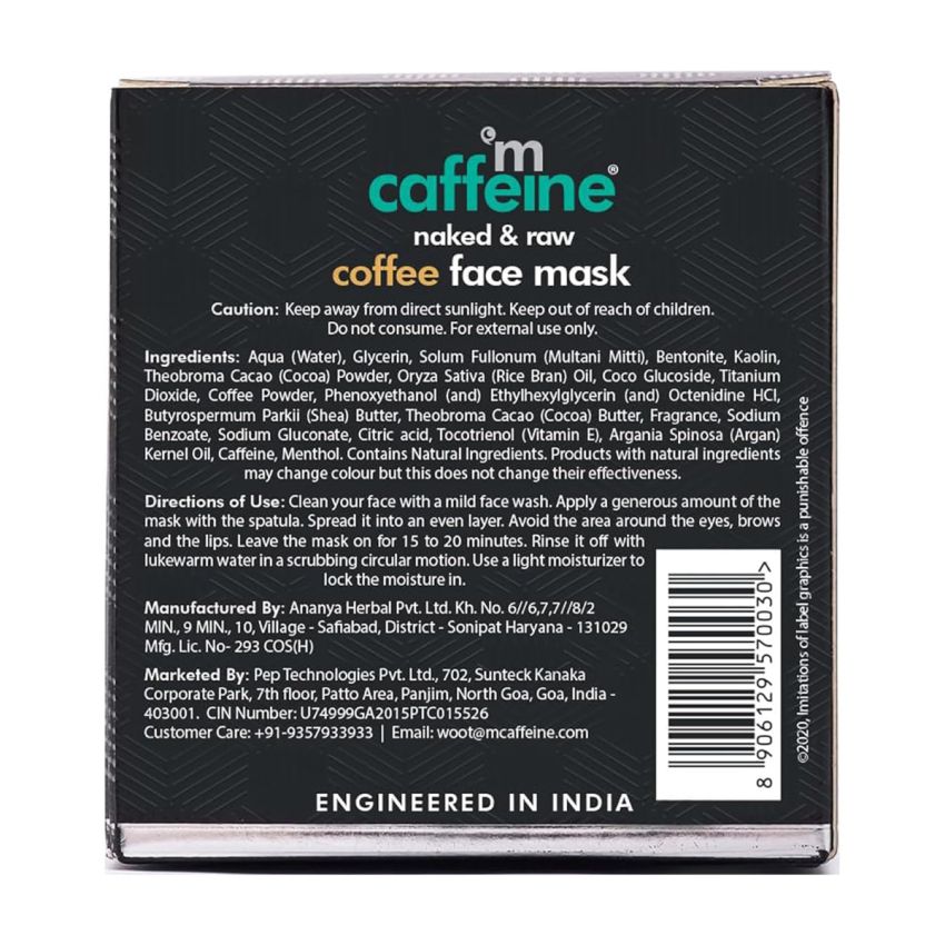 mCaffeine Coffee De Tan Face Pack Mask with Kaolin Clay, Multani Mitti & Bentonite Clay | Removes Tan, Cleanses Pores & Controls Excess Oil | For All Skin Types (100gm)