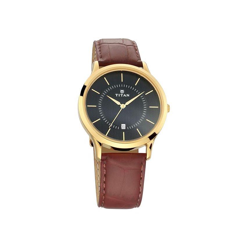 Titan Quartz Analog with Date Black Dial Leather Strap Watch for Men-NS1825YL01/NT1825YL01