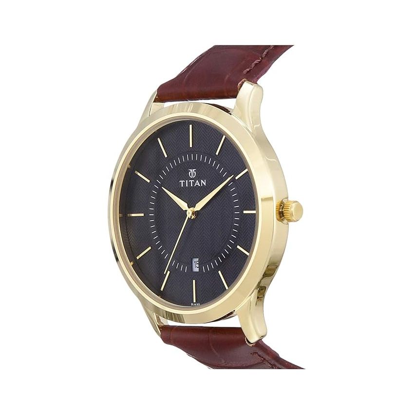 Titan Quartz Analog with Date Black Dial Leather Strap Watch for Men-NS1825YL01/NT1825YL01