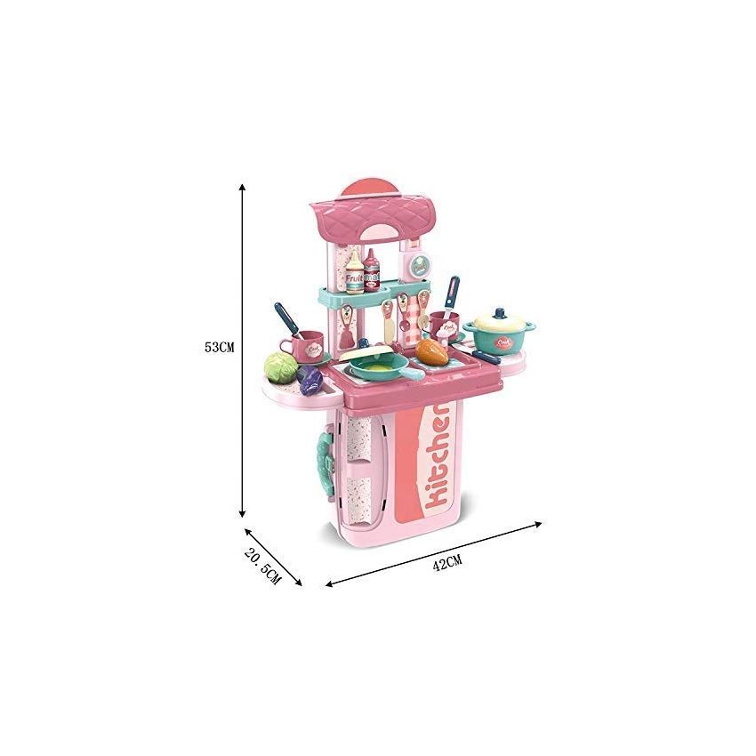 Cable World Plastic 3 in 1 Portable Pretend Food Party Role Cooking Kitchen Play Set Toy for Boys and Girls - Pink