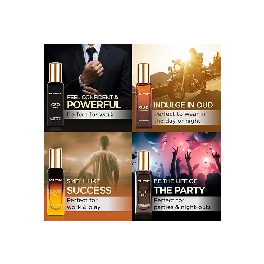 Bella Vita Luxury Man Perfume Gift Set 4 x 20 ml for Men with KLUB, OUD, CEO, G.O.A.T Perfume | Woody, Citrusy Long Lasting EDP Fragrance Scent
