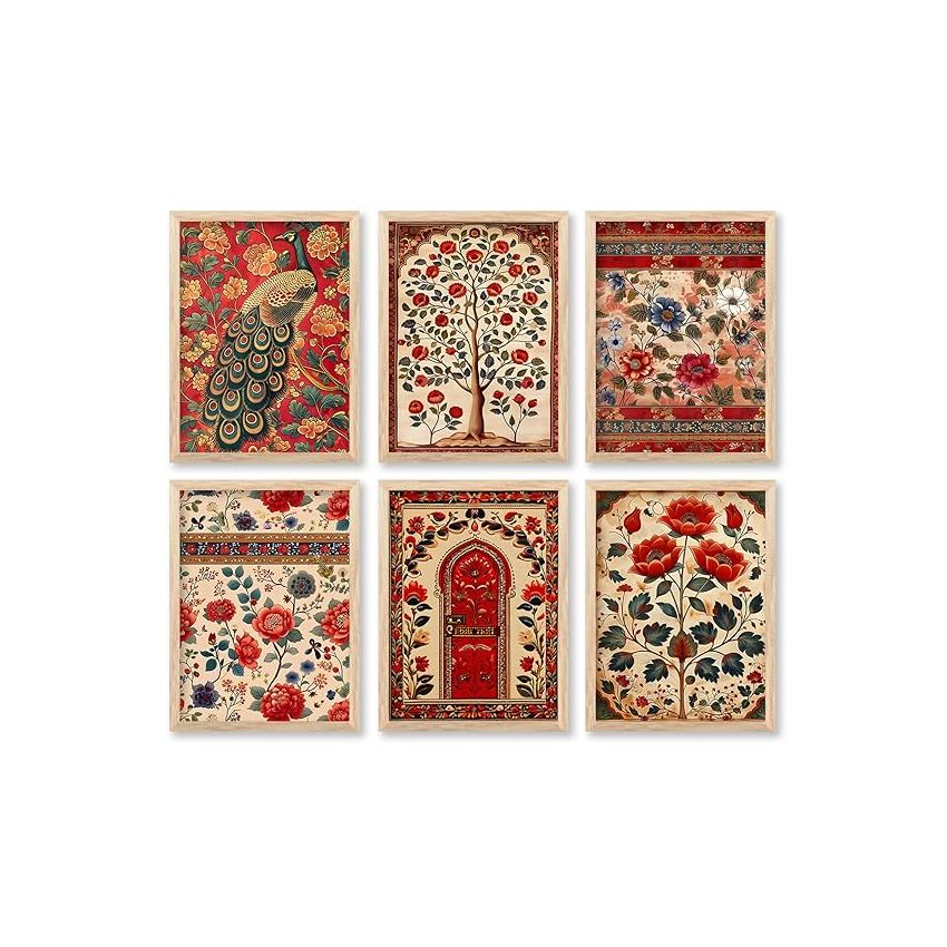 kotart Traditional Indian Art Pichwai Wall Décor Paintings|Painting for Wall Decoration|Madhubani Art Painting with Frame for Living Room |Traditional Wall Poster with frames set of 6 (10x13 inch, L)