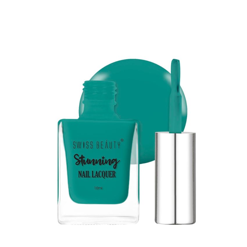 Swiss Beauty Stunning Nail Lacquer | Chip Resistant, Quick drying nail paint | Highly Pigmented with high shine Nail polish | Shade - Fish Teal, 12gm
