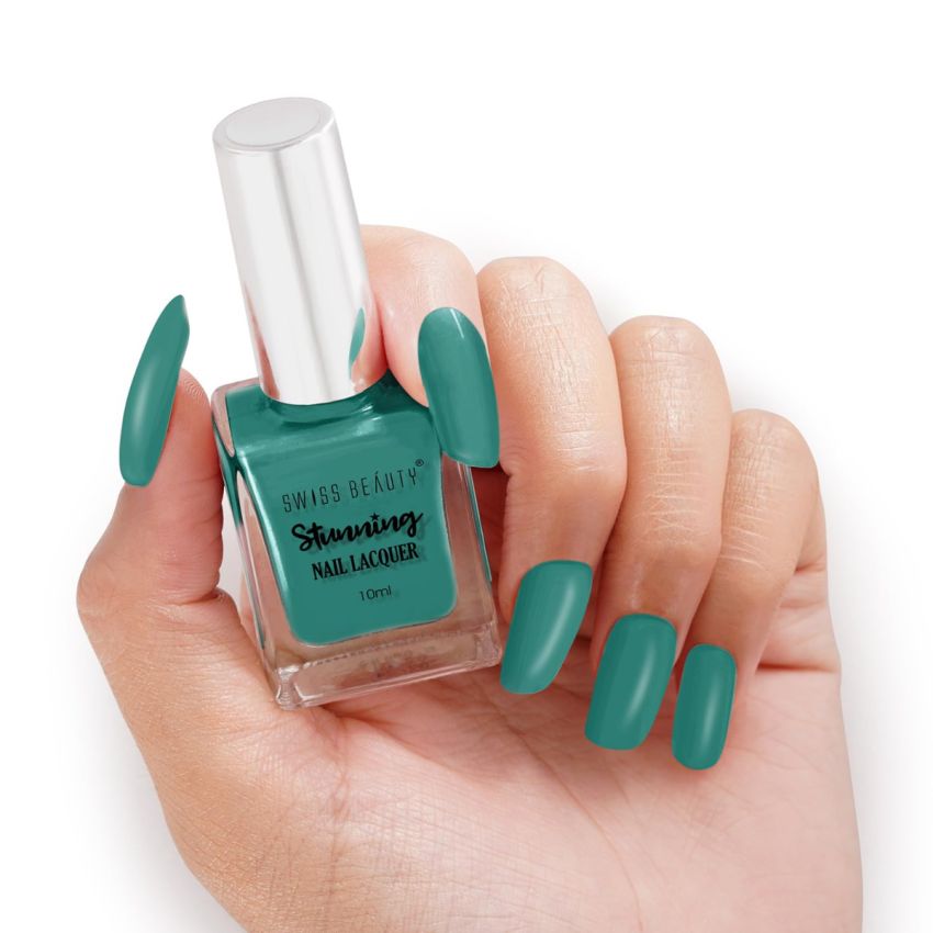 Swiss Beauty Stunning Nail Lacquer | Chip Resistant, Quick drying nail paint | Highly Pigmented with high shine Nail polish | Shade - Fish Teal, 12gm