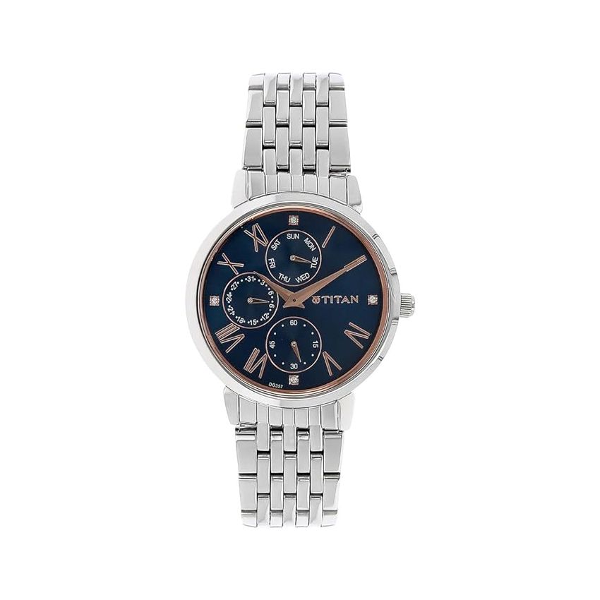 Titan Workwear Blue Dial Women Analog Watch With Stainless Steel Strap-NS2569SM01
