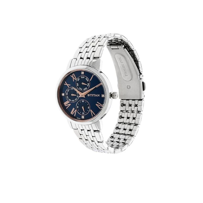 Titan Workwear Blue Dial Women Analog Watch With Stainless Steel Strap-NS2569SM01