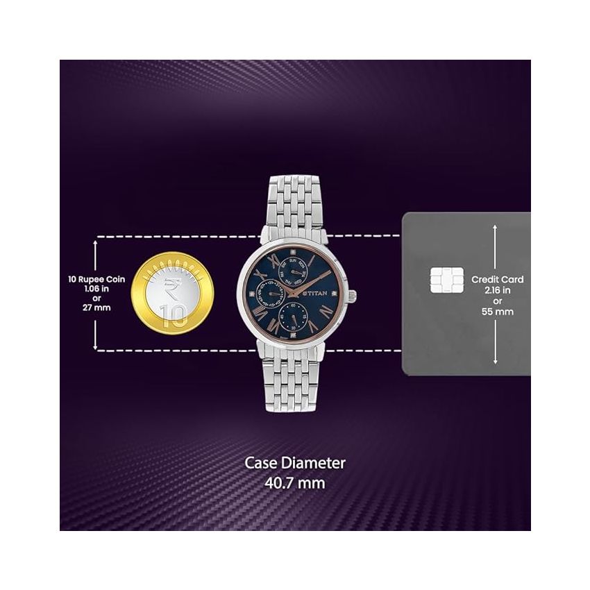 Titan Workwear Blue Dial Women Analog Watch With Stainless Steel Strap-NS2569SM01