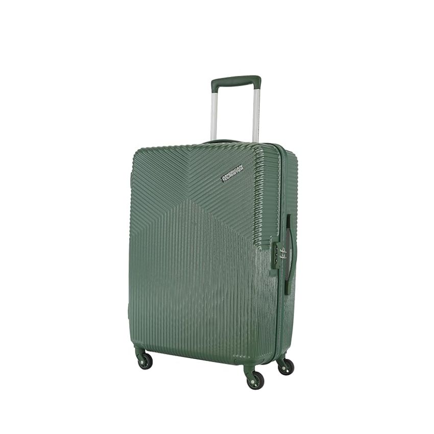American Tourister Polycarbonate (Pc) Georgia Spinner Suitcase 79 Cm Large Forest Green Check-in Hard 4 Wheels Luggage.