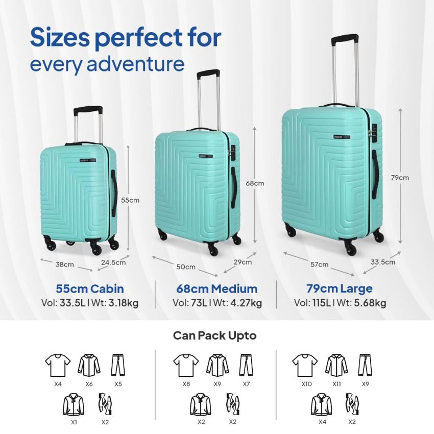 American Tourister Ivy Nxt 79Cm Large Hardside Polycarbonate Check-in 4 Spinner Wheels Suitcase with Multi-Stage Telescopic Trolley and Mounted TSA Lock for Women & Men - Pale Turq
