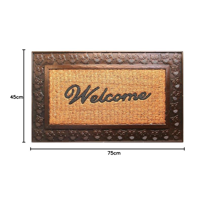 Onlymat Welcome Printed Natural Coir Rubber Doormat with Modern Decorative Designed Border Long-Lasting, Heavy Duty, Large and Thick for Indoor (75cm x 45cm, Brown and Beige)