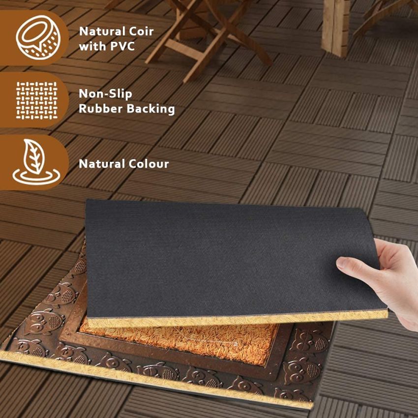 Onlymat Welcome Printed Natural Coir Rubber Doormat with Modern Decorative Designed Border Long-Lasting, Heavy Duty, Large and Thick for Indoor (75cm x 45cm, Brown and Beige)