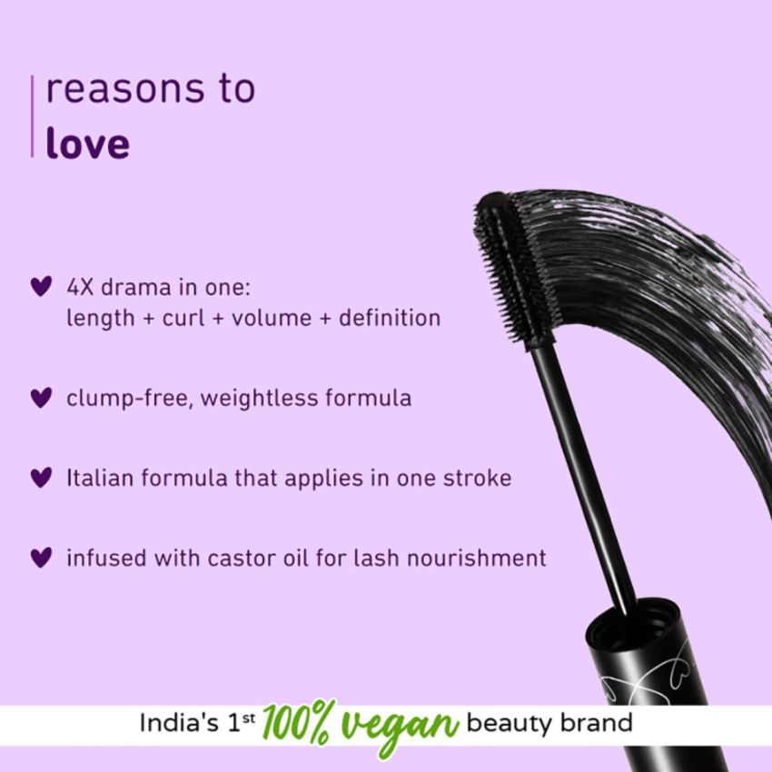 Plum Lash Drama 1-4-All Mascara | Length + Curl + Volume + Definition | 100% Vegan & Cruelty Free | 01 Black