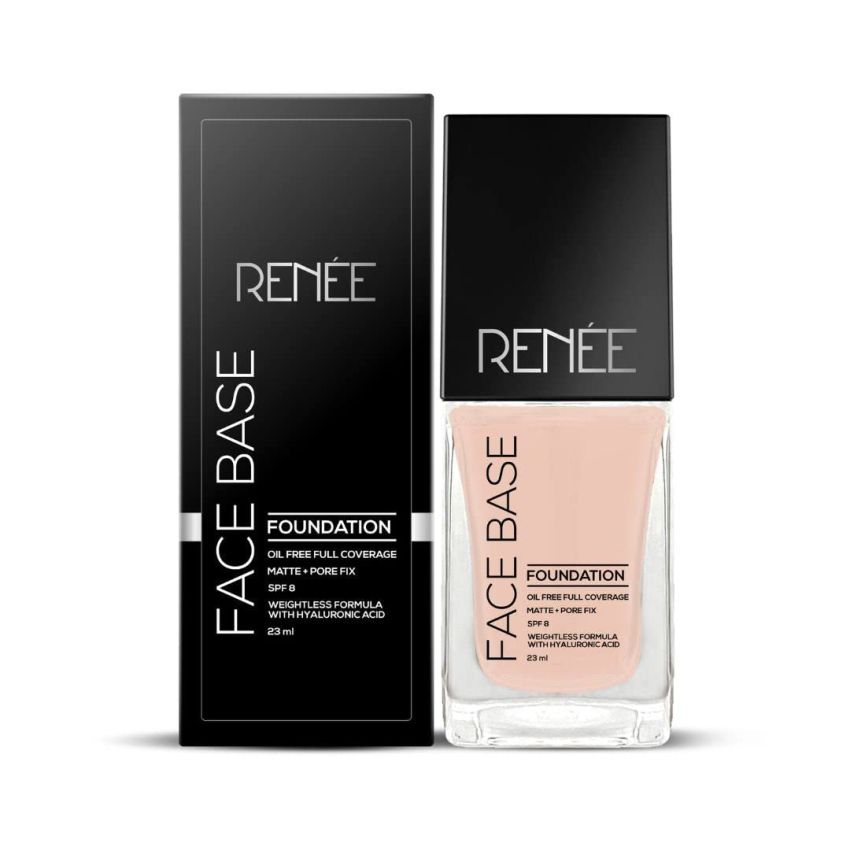 RENEE Face Base Liquid Foundation - Creamy Latte, 23ml | Enriched with Hyaluronic Acid & Vitamin E, Provides SPF 8 Protection, Weightless, Long-lasting Matte Finish
