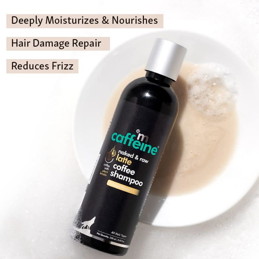mCaffeine Latte Coffee Shampoo for Damage Repair with Coconut Milk & Keratin | Moisturizes and Nourishes Dry Hair | Sulphate & Paraben Free for Smooth & Shiny Hair | For Men & Women | 250 ml