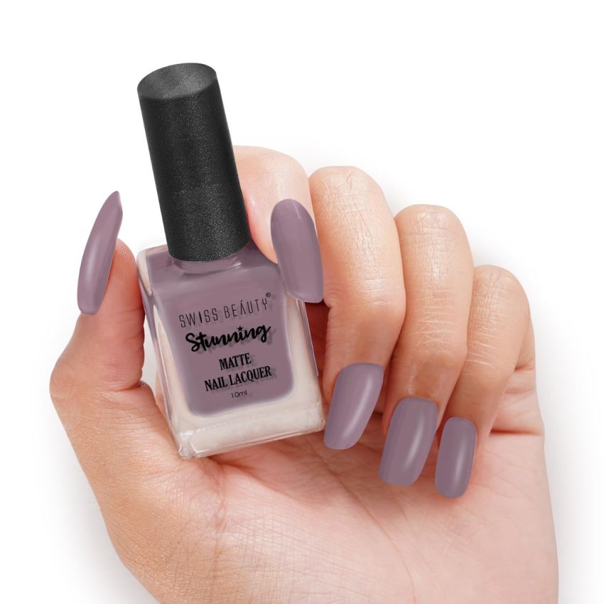 Swiss Beauty Stunning Nail Lacquer | Chip Resistant, Quick drying nail paint | Highly Pigmented with high shine Nail polish | Shade - Lavender, 10gm