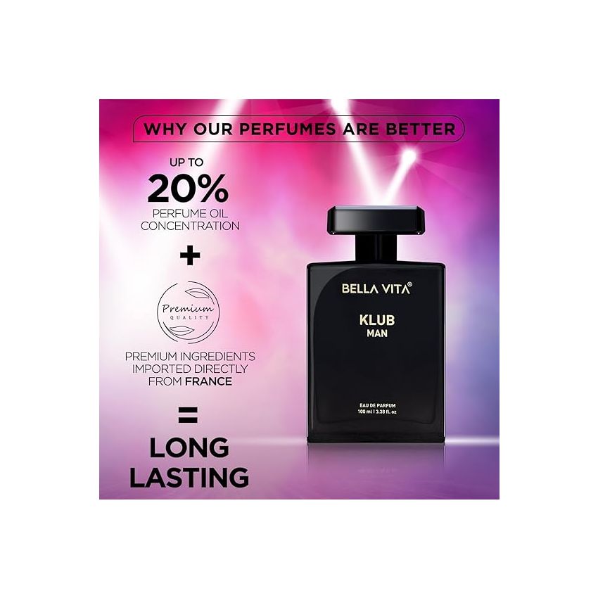 Bella Vita Luxury Klub Men Eau De Parfum Liquid Perfume With Lemon, Rose And Vanilla|Musky And Spicy Long Lasting Premium Edp Fragrance Fresh Scent, 100Ml