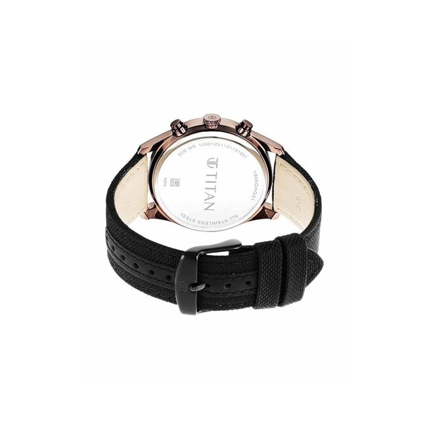 Titan Men's Infinity Chrono Analog Watch: Precise Blue Dial, Rose Gold Highlights, Durable Leather Strap-NS1805QP01