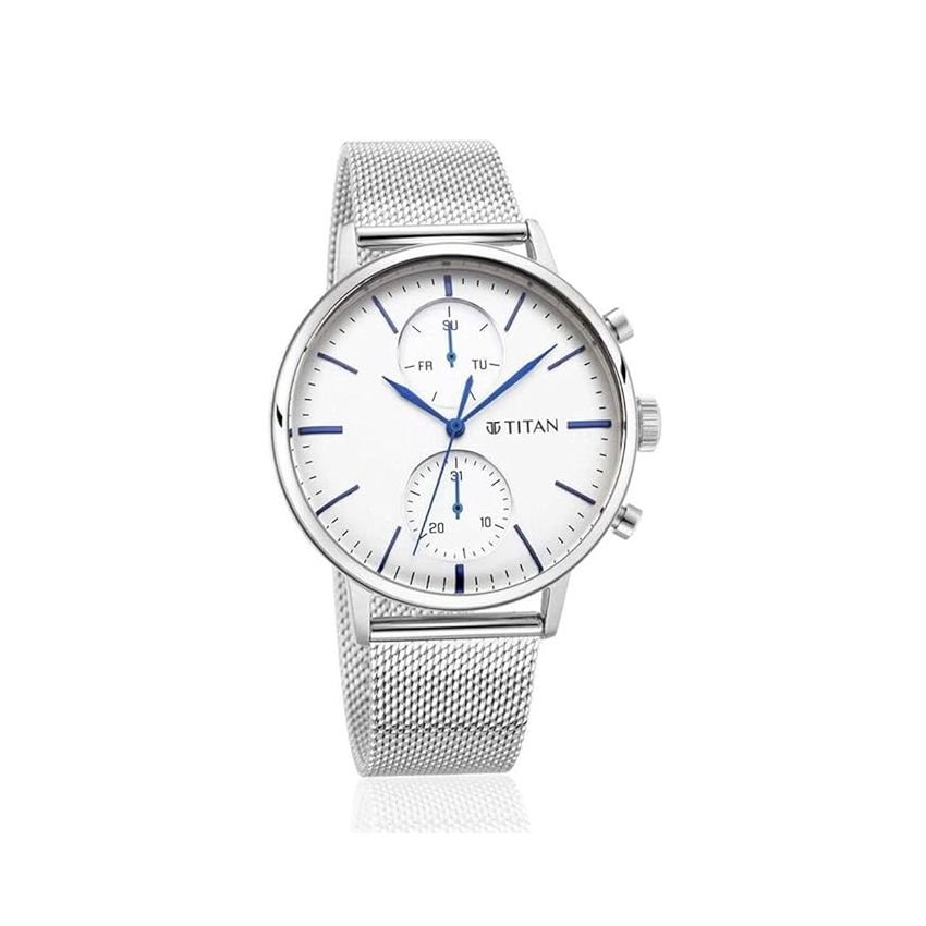 Titan Quartz Multifunction Silver Dial Stainless Steel Strap Watch for Men-NS90135SM01/NT90135SM01
