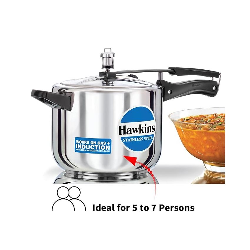 Hawkins 5 Litre Pressure Cooker, Stainless Steel Inner Lid Cooker, Induction Cooker, Silver (HSS50)