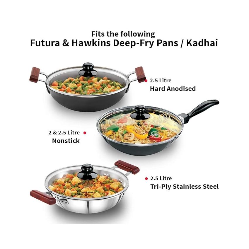 Hawkins 26 cm Glass Lid, Toughened Glass Lid with Stainless Steel Rim, Pan Lid, Transparent (LID26G)