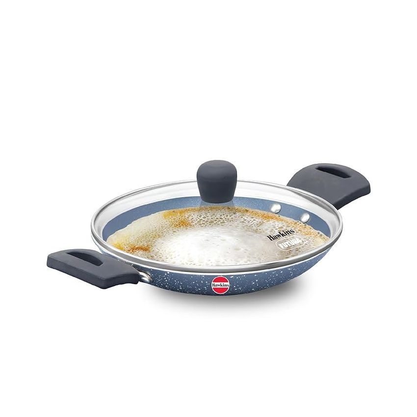 Hawkins Nonstick Pro 0.9 Litre Appachatty, Mini Kadhai, Appachatti, Appachetty, Appam Pot Maker, Deep Fry Pan with Glass Lid, Granite Kadai