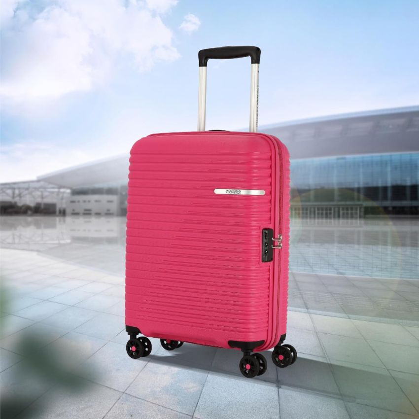 American Tourister Liftoff Spinner 55 Cm Berry Blast Polypropylene Cabin Hard Luggage with Double Wheel (Trolley/Speed_Wheel 4 Wheel Suitcase), Small, Pink