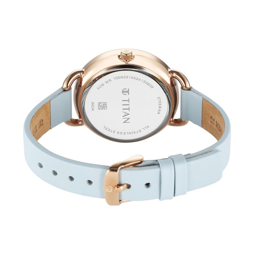 Titan Purple Secluded Quartz Analog Blue Dial with Light Blue Colour Leather Strap Watch for Women