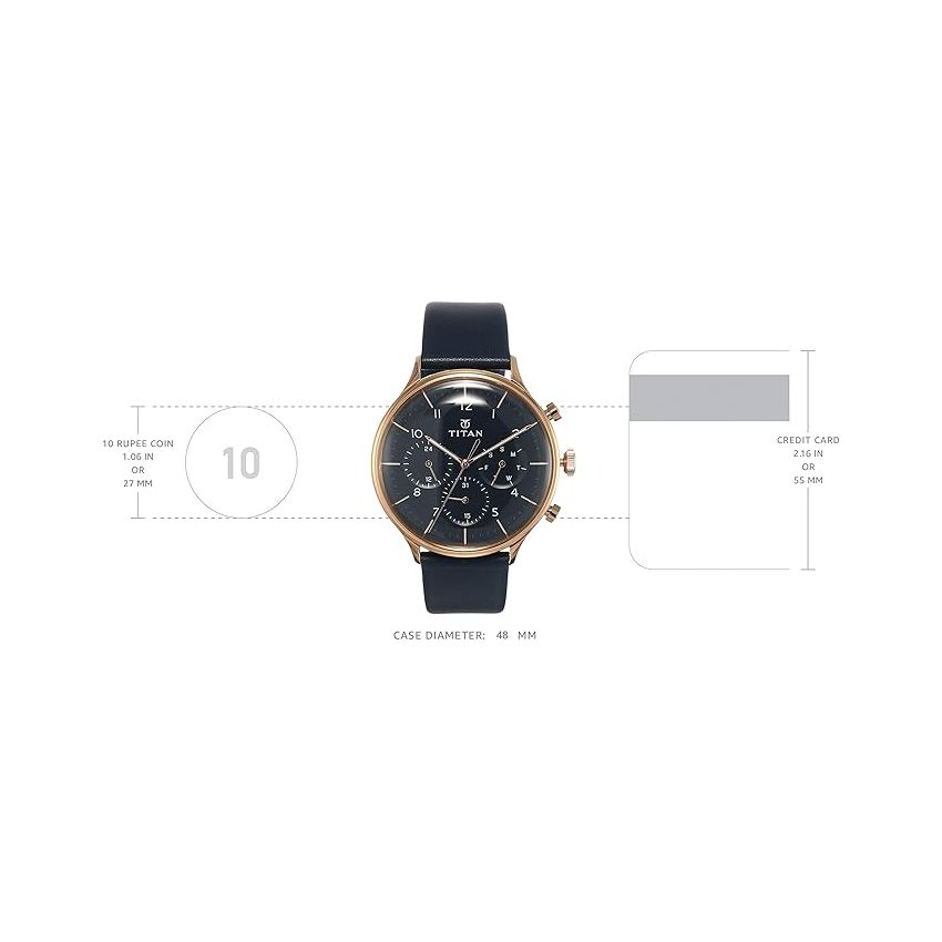 Titan Quartz Multifunction Blue Dial Leather Strap Watch for Men-NS90102WL02/NT90102WL02