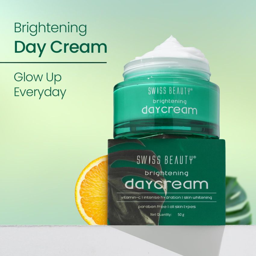 Swiss Beauty Light weight, Non greasy Brightening Day Cream for intense hydration | With Vitamin C | For all skin types | 50gm