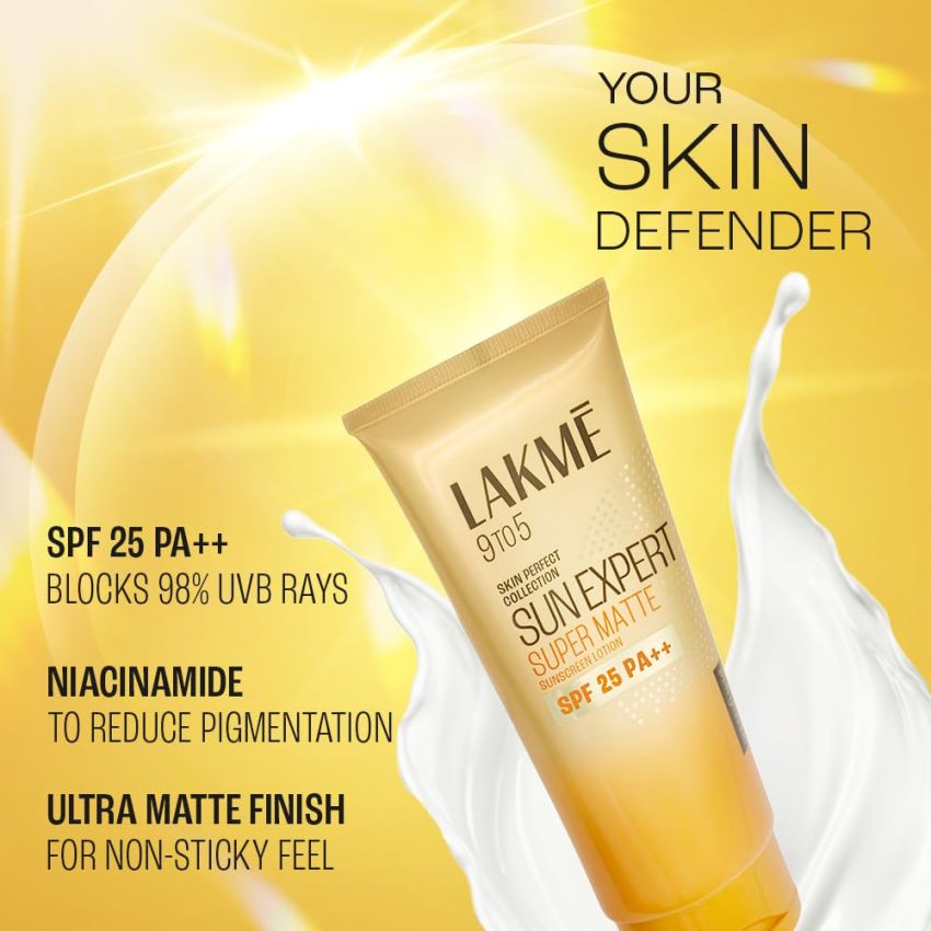 Lakme Sun Expert SPF 25 PA++ Super Matte Lotion Sunscreen, Lightweight, Non Sticky,50ml