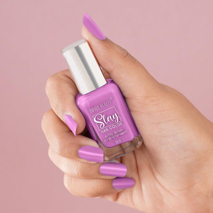 Swiss Beauty Slay Nail Color | Glossy Finish, Long Lasting Nail Paint| Chip resistant, Quick drying Nail Polish | Shade- Lilac, 25Ml