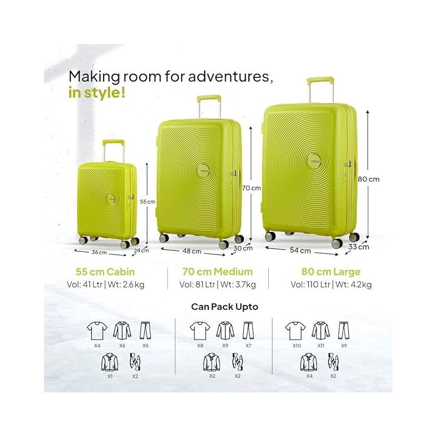 American Tourister Curio Spinner Expandable Small Cabin Luggage Bag 55 Cm Polypropylene Hardsided 8 Wheels Suitcase for Travel (Tropical Lime)