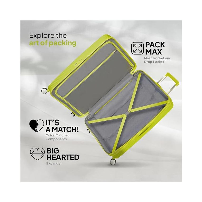 American Tourister Curio Spinner Expandable Small Cabin Luggage Bag 55 Cm Polypropylene Hardsided 8 Wheels Suitcase for Travel (Tropical Lime)