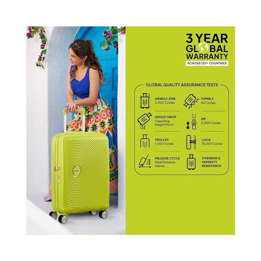 American Tourister Curio Spinner Expandable Small Cabin Luggage Bag 55 Cm Polypropylene Hardsided 8 Wheels Suitcase for Travel (Tropical Lime)