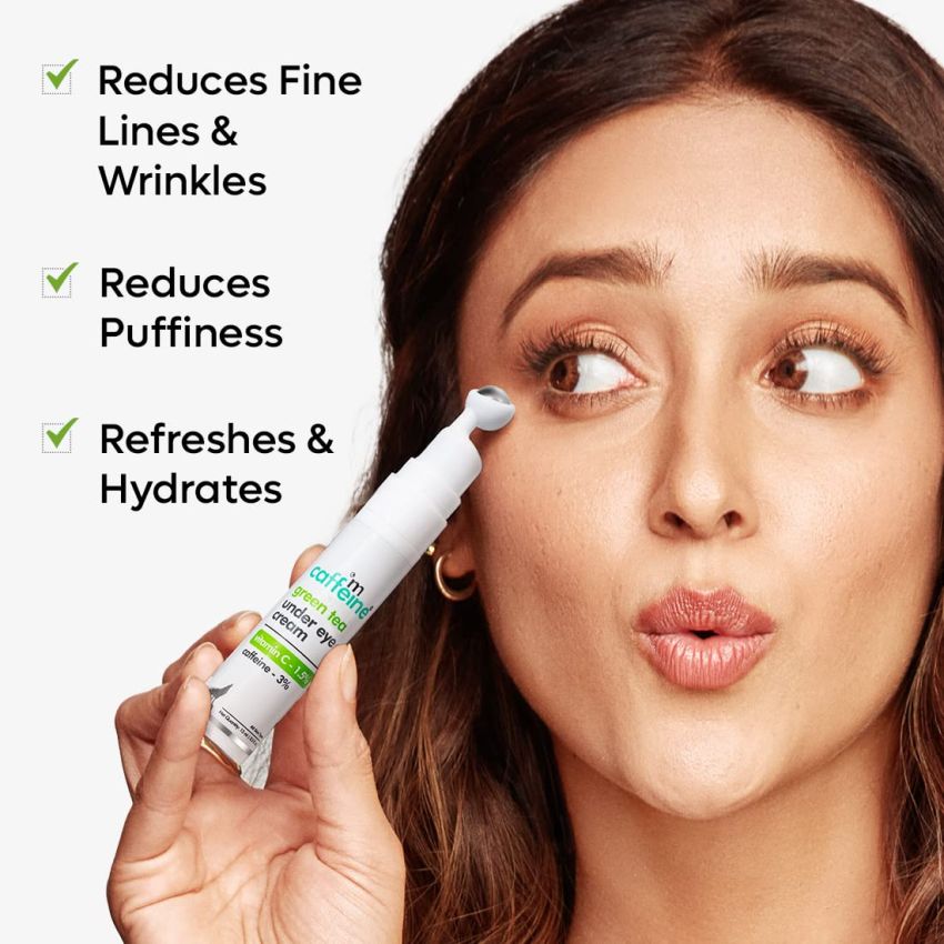 mCaffeine Fine Lines Reduction & Dark Circles Removal Duo | Enriched with Green Tea & Caffeine | Under Eye Cream & Hydrogel Under Eye Patches Combo | Value Pack