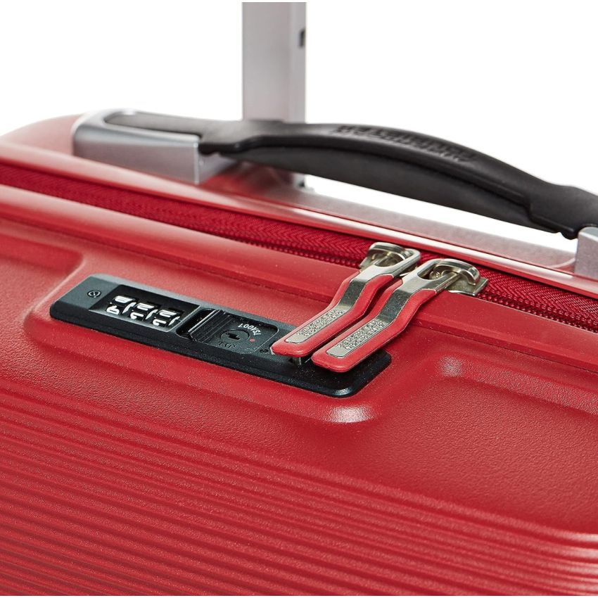 American Tourister 4 Wheel Inline Trolley Bag for Travel | Linex 55 Cms Polypropylene Hardshellsided Small Cabin Luggage Bag | Suitcase for Travel | 4 Wheel Inline Trolley Bag for Travelling, Red