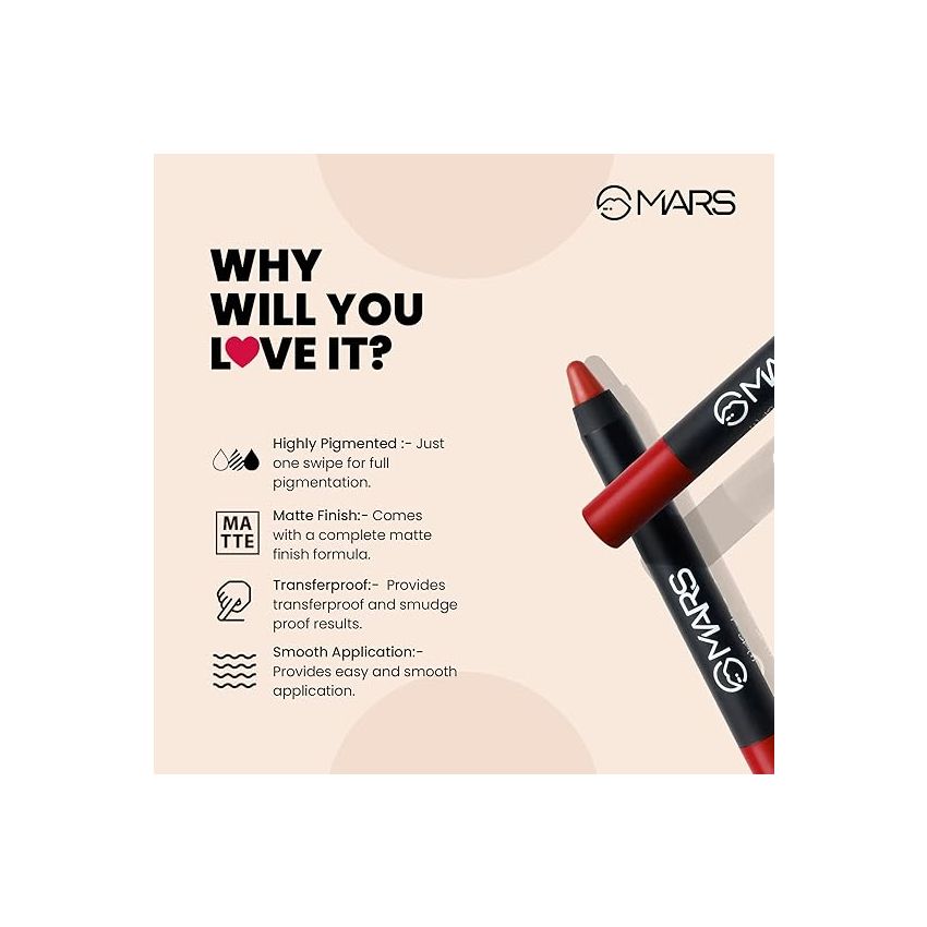 MARS Long Lasting Crayon Lipstick up to 12 Hours Stay | Matte Finish | Waterproof | Won't Smudge Won't Budge Lip Crayon (3.5 gm) 01-I Am Strong