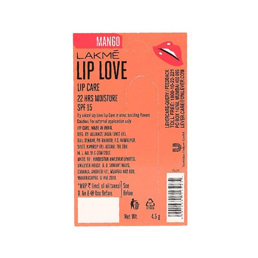 LAKMÉ Lip Love Spf 15 Lip Balm For Soft, Smooth, And Moisturised Lips, 4.5Gm-Mango,1 Count