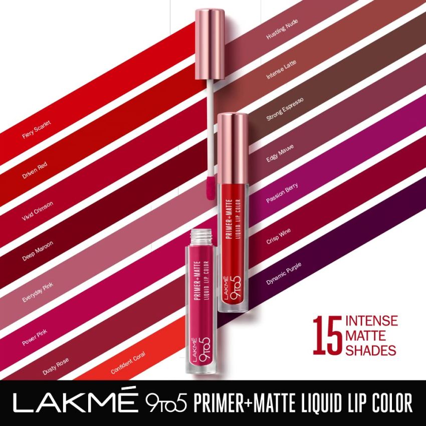 Lakmē 9to5 Primer + Matte Liquid Lip Color MR4 Deep Maroon
