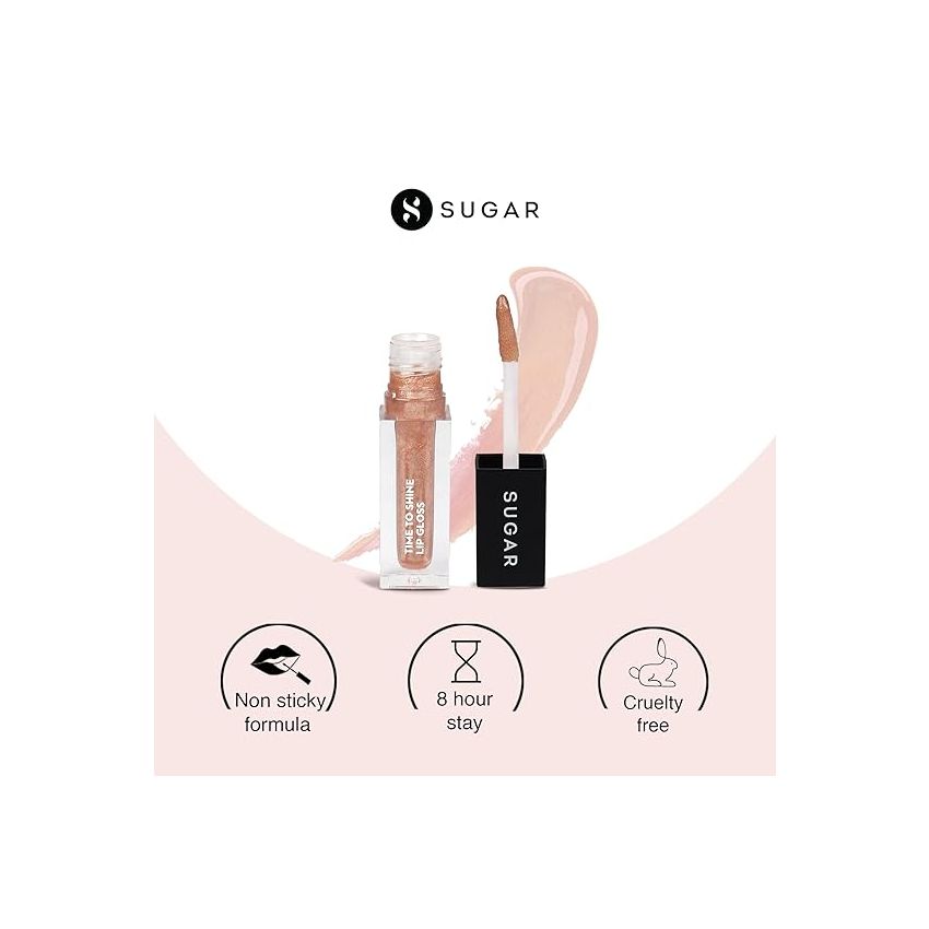 SUGAR Cosmetics - Time To Shine - Lip Gloss - 10 Princess Aurora (Golden beige with Shimmer) - 4.5 gms - High Shine Lip Gloss with Jojoba Oil