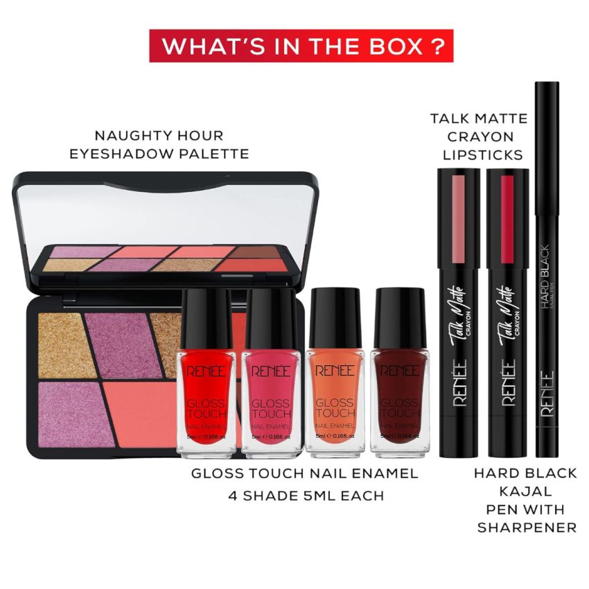 RENEE Glamup Makeup Kit Combo| Includes Eyeshadows, Lipsticks Red & Nude with Kajal| Best Gifts For Girlfriend, Wife, Women, Girls| Cruelty free