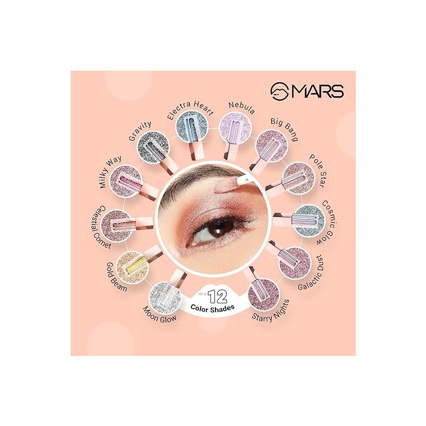 MARS Metallic Liquid Glitter Eyeshadow | Waterproof & Highly Pigmented | Smooth Glide Formula (5.5ml) (01-Moon Glow)