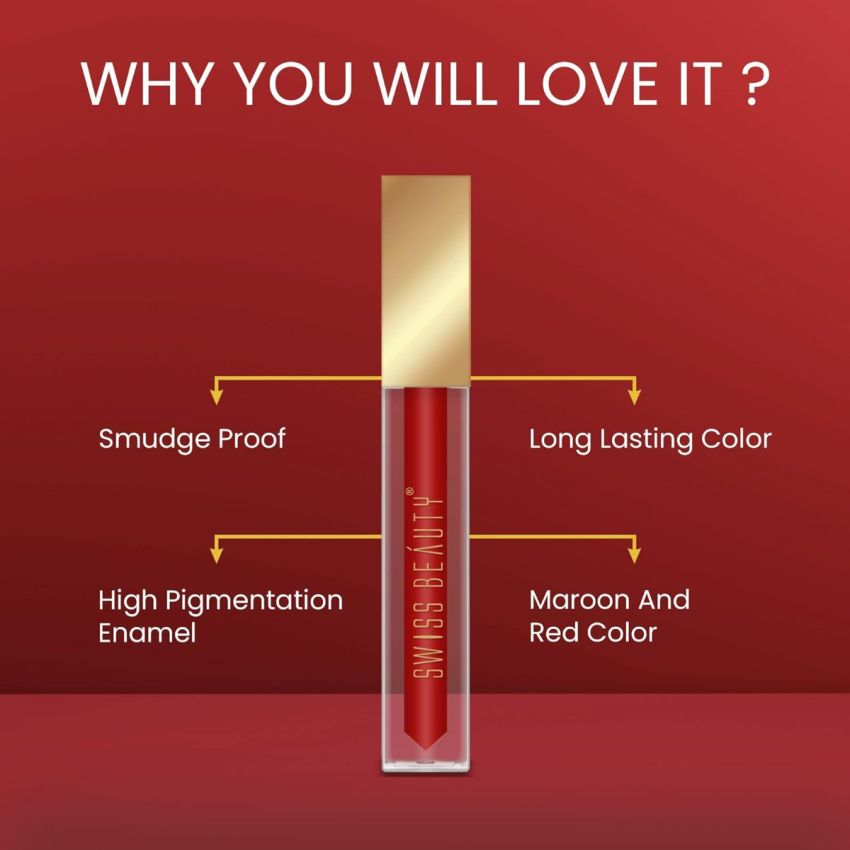 Swiss Beauty Tradition Liquid Sindoor| Smudge-Proof | Long-Lasting | Shade- Jewel Maroon, 6ml