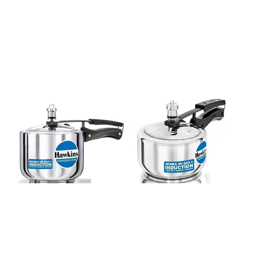 Hawkins Stainless Steel Pressure Cooker 1.5 and 3 (Tall) litres, Set of 2