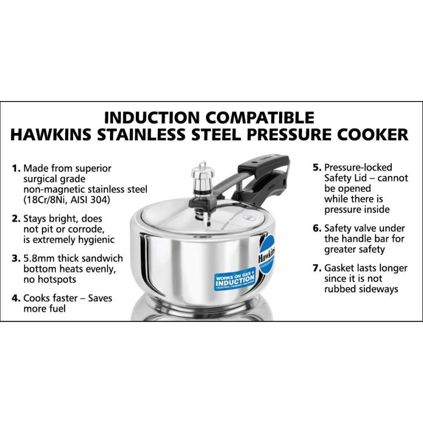 Hawkins Stainless Steel Pressure Cooker 1.5 and 3 (Tall) litres, Set of 2