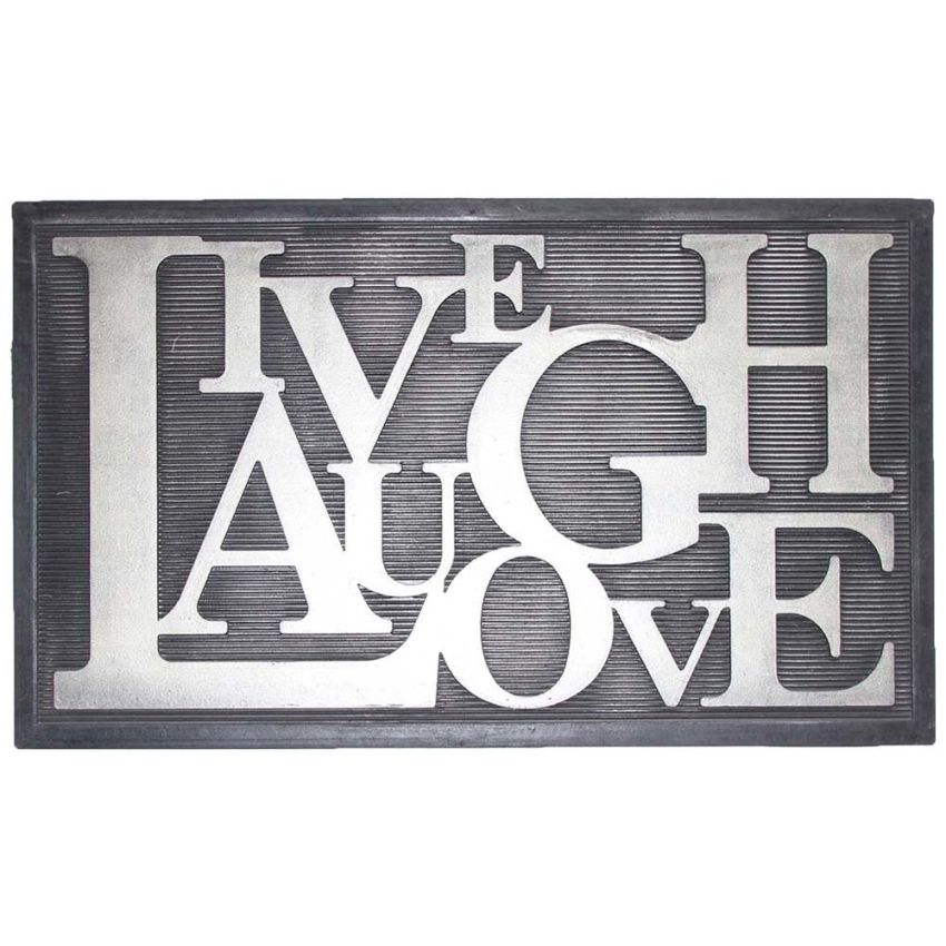 Onlymat Durable, Heavy-Duty, Anti-Slip Entrance Rubber Live and Laugh Door Mat/Rug (Silver, 45 x 75 x 0.9 cm)
