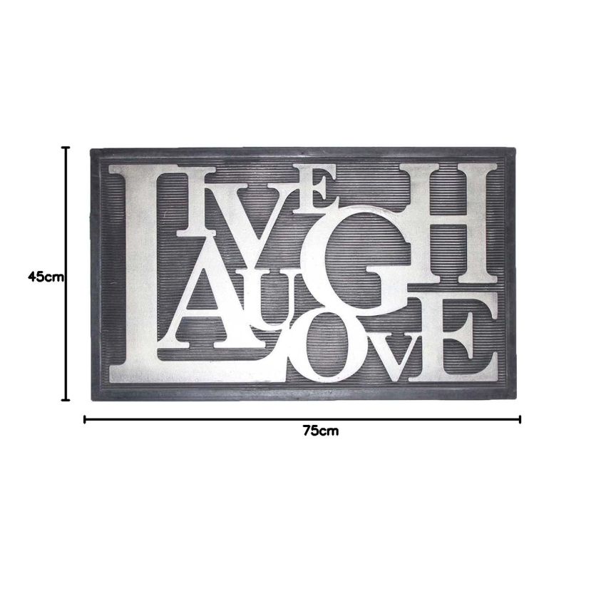 Onlymat Durable, Heavy-Duty, Anti-Slip Entrance Rubber Live and Laugh Door Mat/Rug (Silver, 45 x 75 x 0.9 cm)