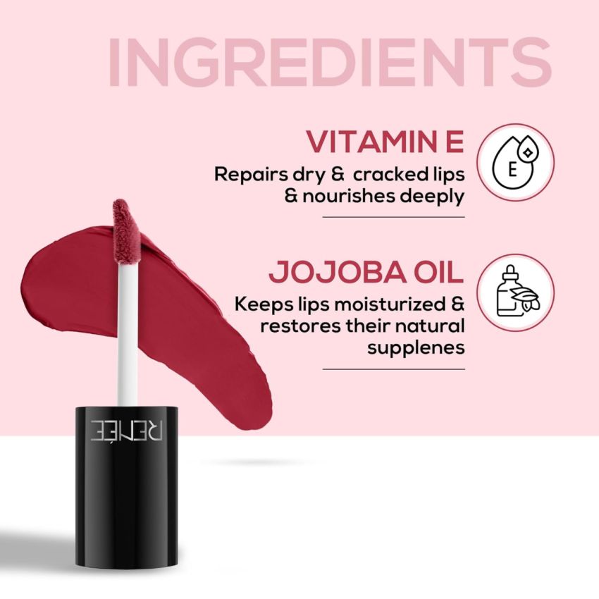 RENEE Marble Liquid Lipstick - LM01 Cara 4.5ml, Rich Color Payoff & Matte Finish| Weightless, Unique Long Lasting Formula, Transfer & Smudge Proof| Enriched with Vitamin E & Jojoba Oil